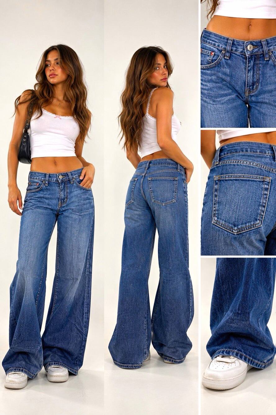 Vintage Hudson Women’s Y2K Wide-Leg Relaxed Low Rise Jeans size 28